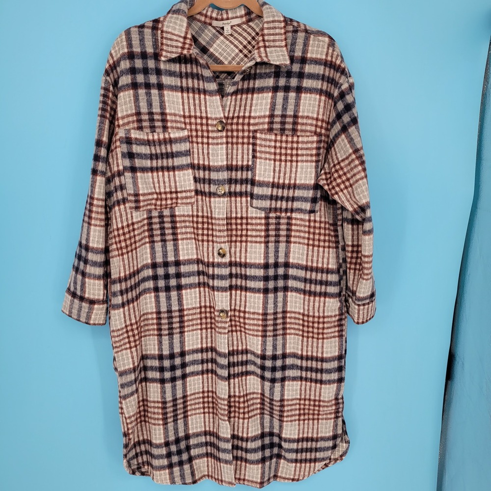 Papaya Plaid Shacket Women Size S Longline Flannel Wool Blend Button Jacket cozy